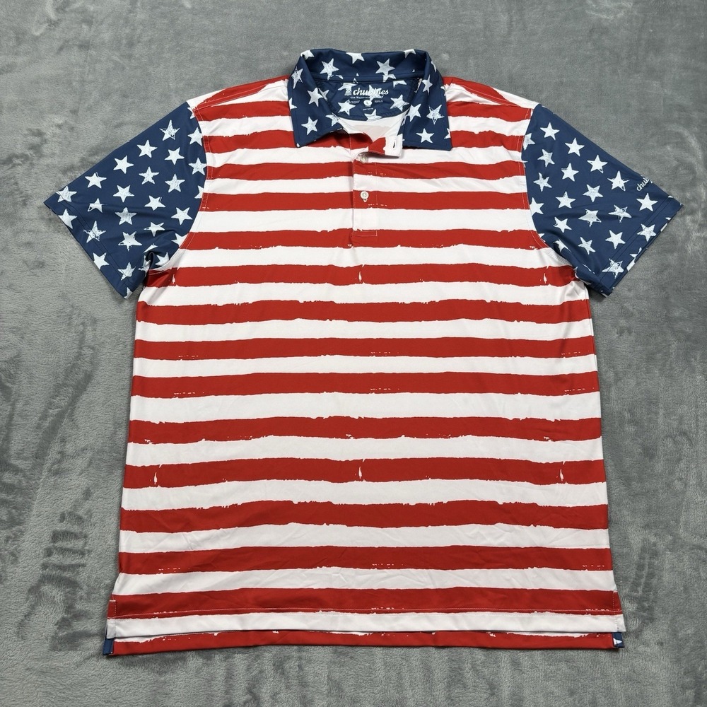 Chubbies USA American Flag Golf Polo Shirt Stretch Performance Size Large